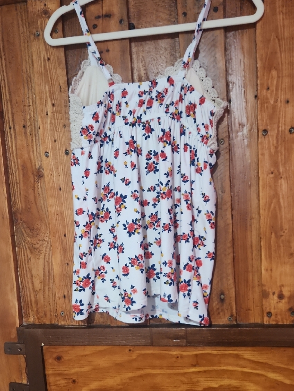 No Boundaries Cream Crochet Bodice Floral Spaghetti Strap Tank - Picture 4 of 4